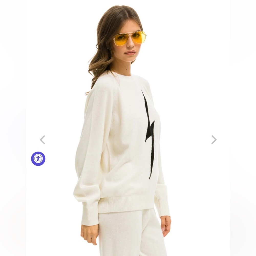UNISEX BOLT CASHMERE LIGHT SWEATER - VINTAGE WHITE // BLACK BOLT SIZE MEDIUM
